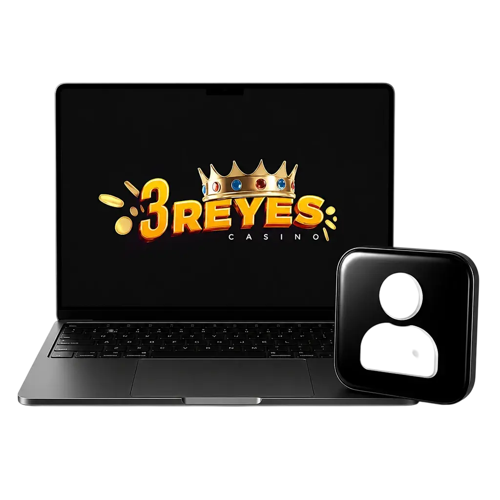 Jugador iniciando sesión en 3REYES desde laptop y móvil